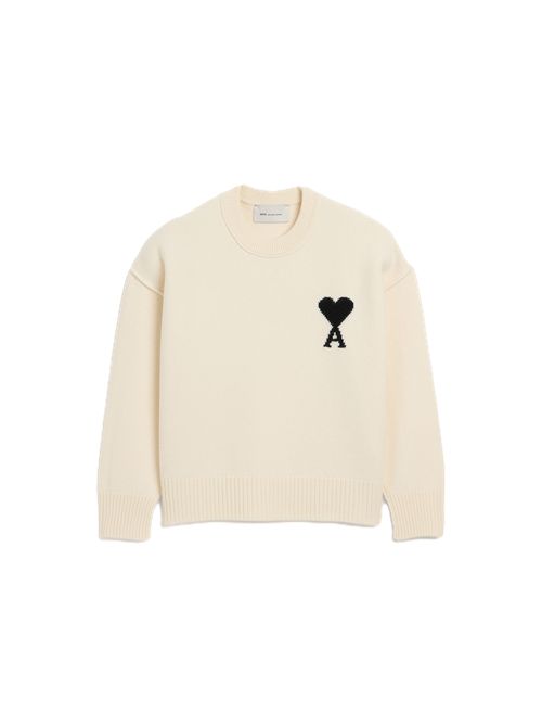 Maglione girocollo Ami de Coeur in lana bianca Ami Paris | UKS838.018151 OFFWHITE/BLACK